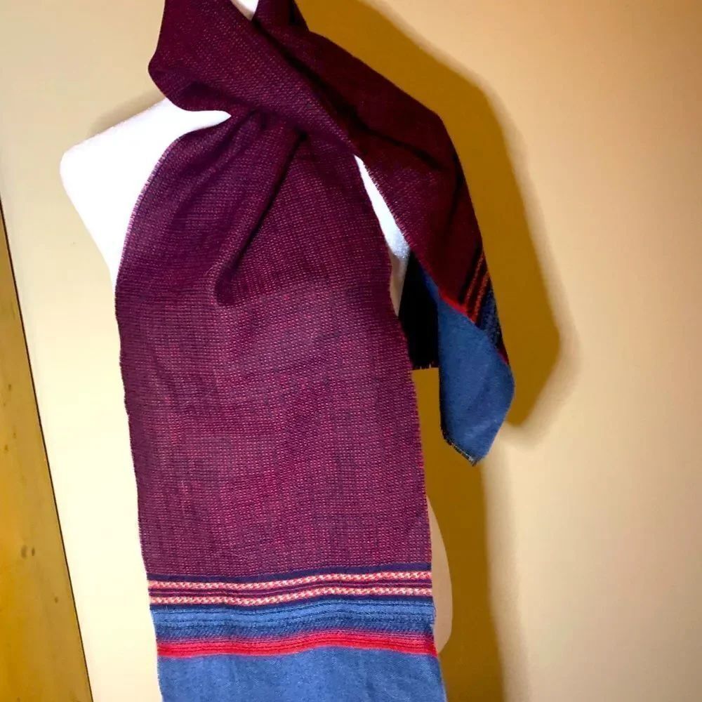 YSL Vintage Maroon Scarf with Stripes Detail Preloved Stole Wrap Preloved